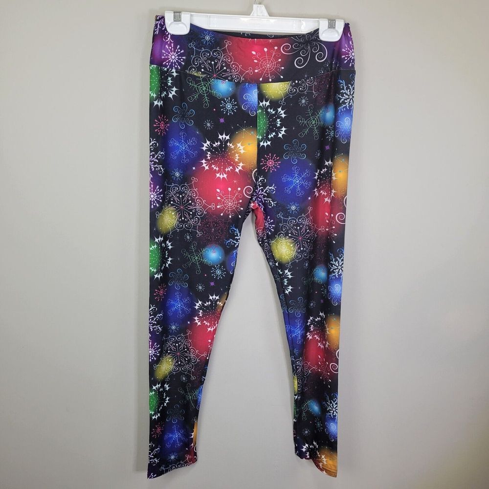 Amelia Rose Rainbow Snowflakes Polyester Spandex Ankle Leggings One Size Fits...